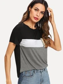 SHEIN LUNE Camiseta con un bolsillo de lentejuelas - Multicolor - Ver 4