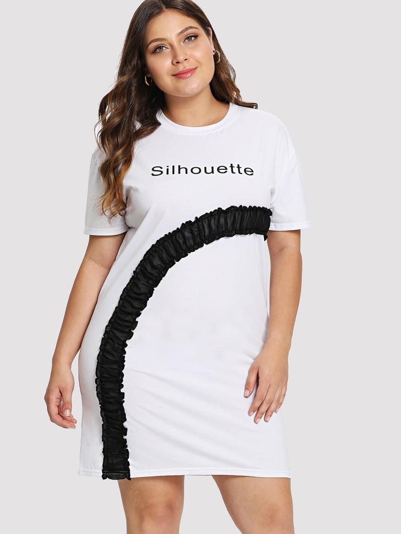 

Plus Letter Print Tee Dress, White