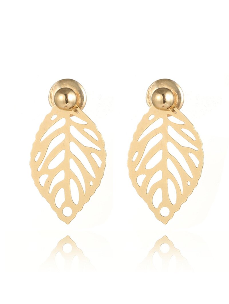 

Hollow Leaf Design Stud Earrings, Gold