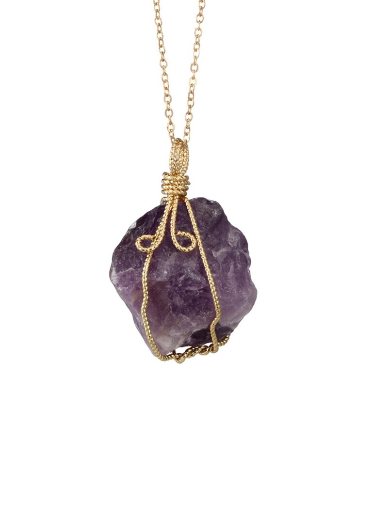 

Random Gemstone Pendant Chain Necklace, Purple