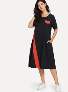 Color Block Pocket Side Dress