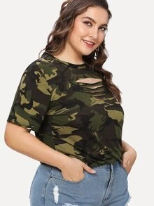 Camiseta de camuflaje rota de talla grande - Multicolor - Ver 3