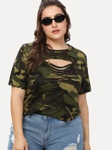 Camiseta de camuflaje rota de talla grande - Multicolor - Ver 2