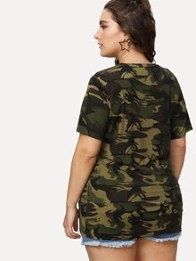 Camiseta de camuflaje rota de talla grande - Multicolor - Ver 4