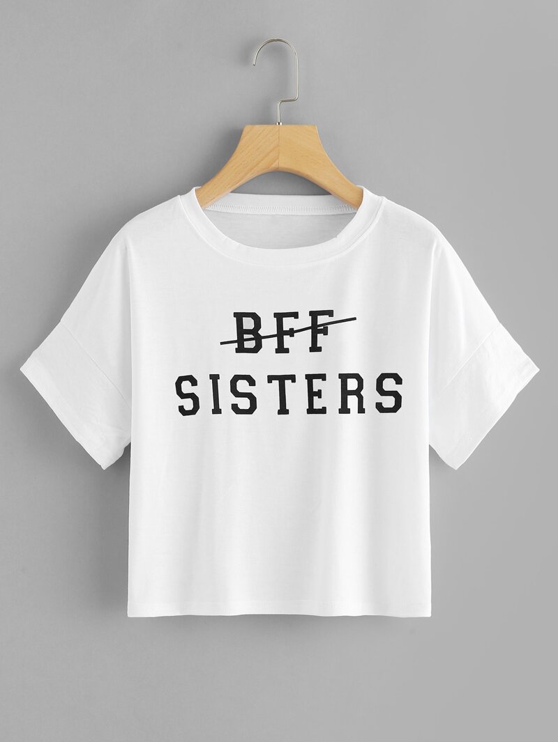 

Letter Print Crop Tee, White