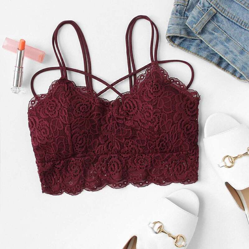 

Lace Criss Cross Back Top, Burgundy