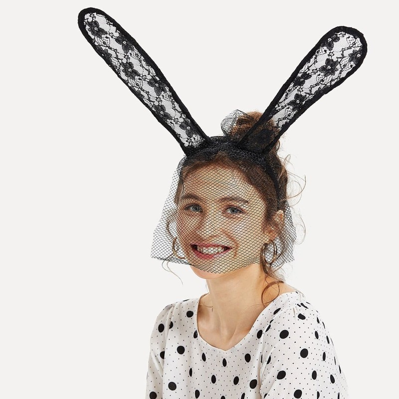 

Lace Rabbit Ear Design Headband, Black