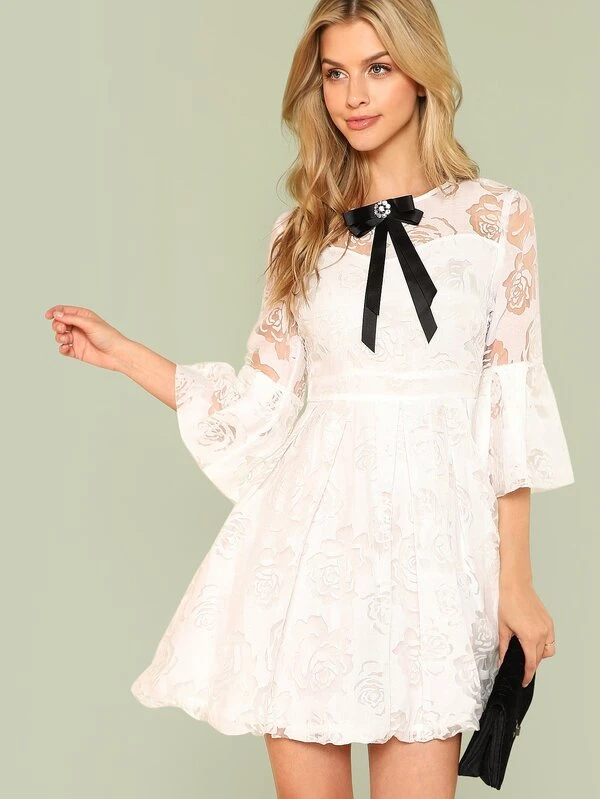 lace panel fit and flare dress