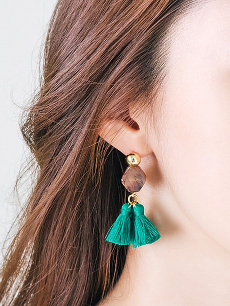 

Gemstone Tassel Drop Earrings, Green