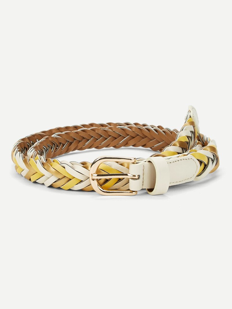 

Metal Buckle Woven Belt, Multicolor