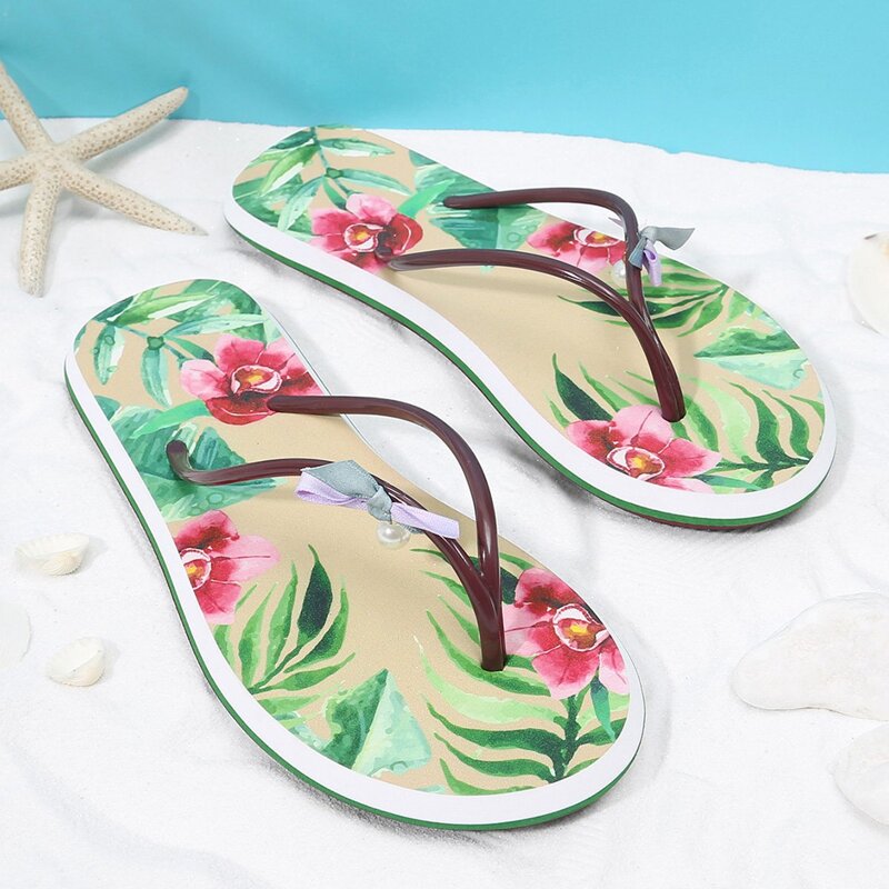 

Knot & Faux Pearl Detail Flip Flops, Multicolor