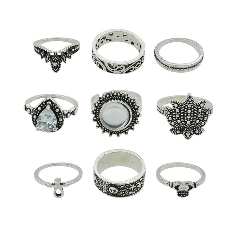

Exaggerated Gemstone Ring 9 Sets, Silver