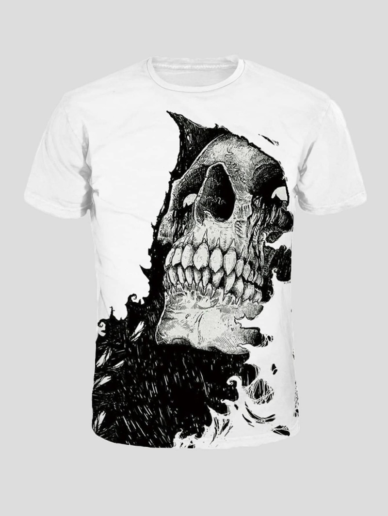

Men Skull Print Tee, White