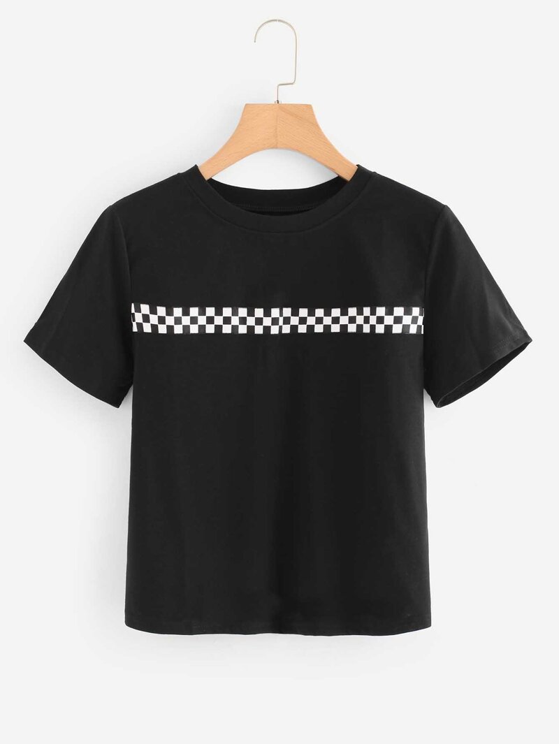 

Gingham Panel Tee, Black