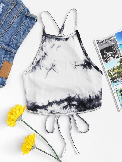 Lace Up Back Tie Dye Halter Top