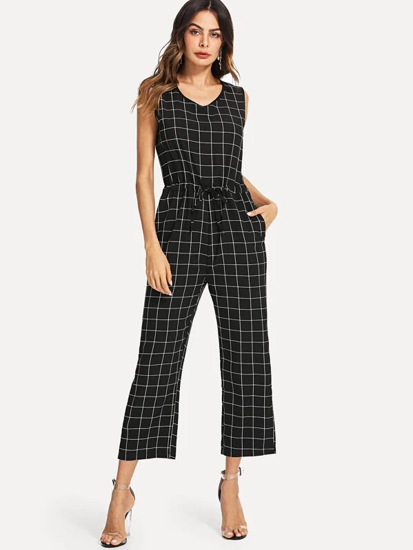 grid print jumpsuit