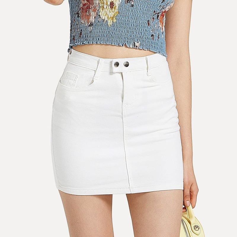 

Basic Skinny Denim Skirt, White