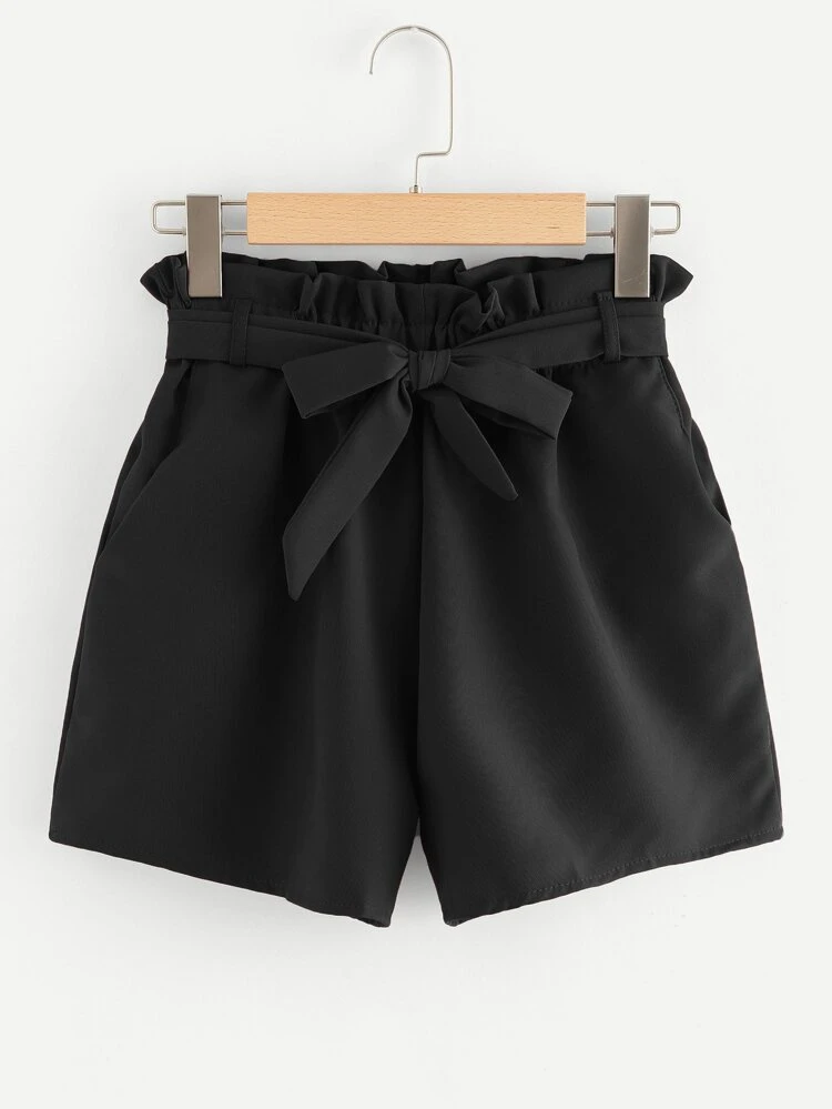self tie waist frill trim shorts