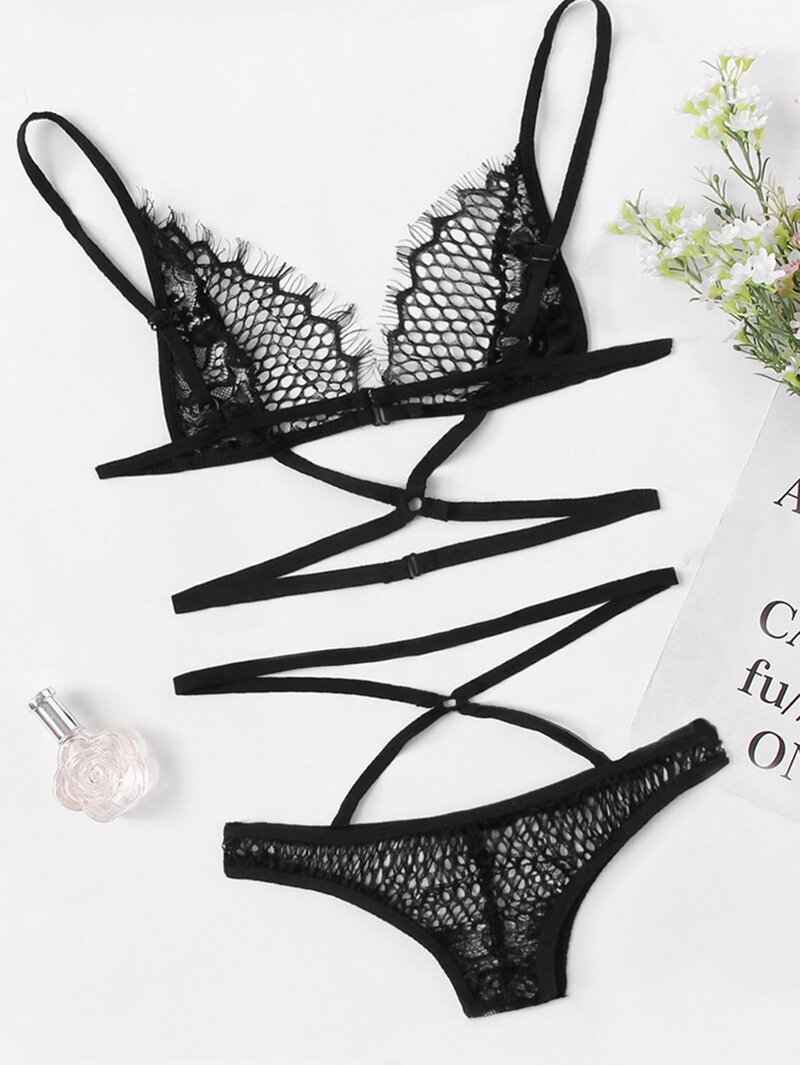 

Lace & Net Lingerie Set, Black