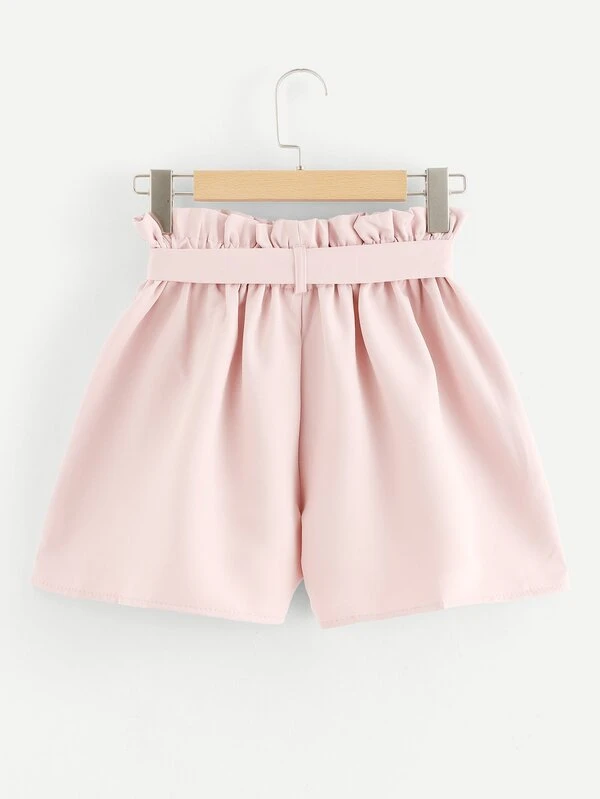 self tie waist frill trim shorts
