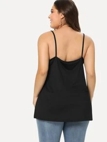 SHEIN Clasi 黑色性感交叉純色大尺碼背心 - 黑色 - 查看 3