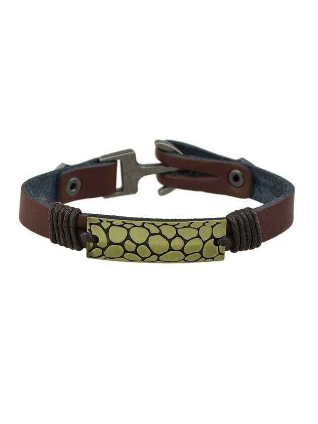 

Coffee Pu Leather Geometric Metal Wrap Bracelets