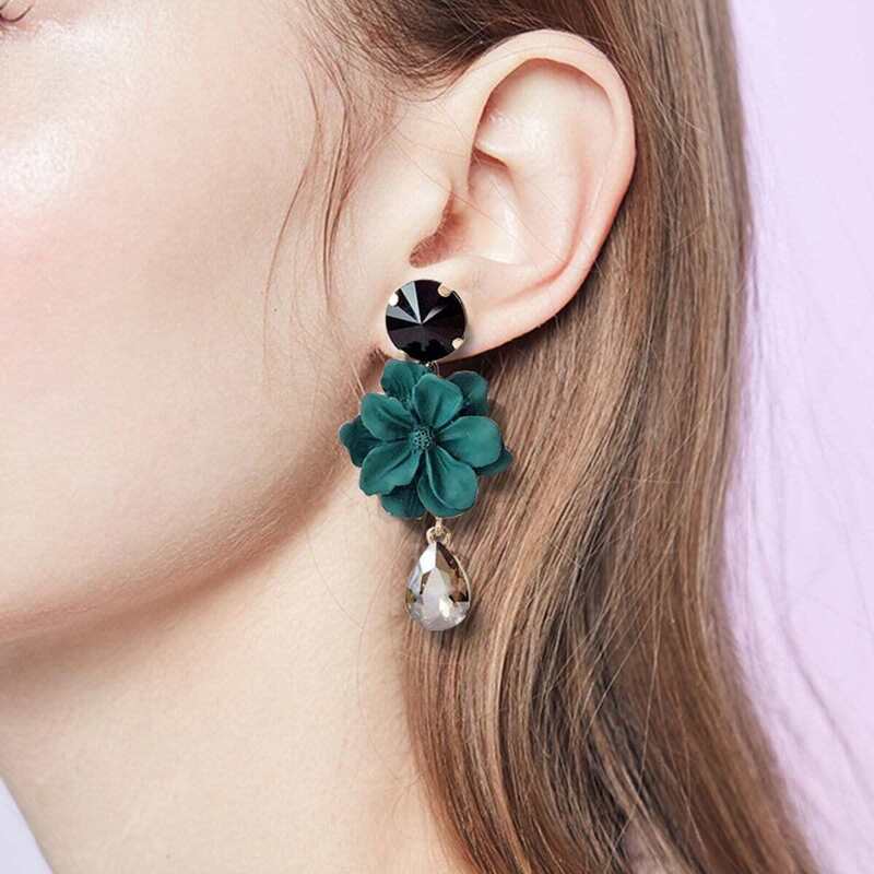 

Flower Design Gemstone Drop Earrings 1pair, Multicolor