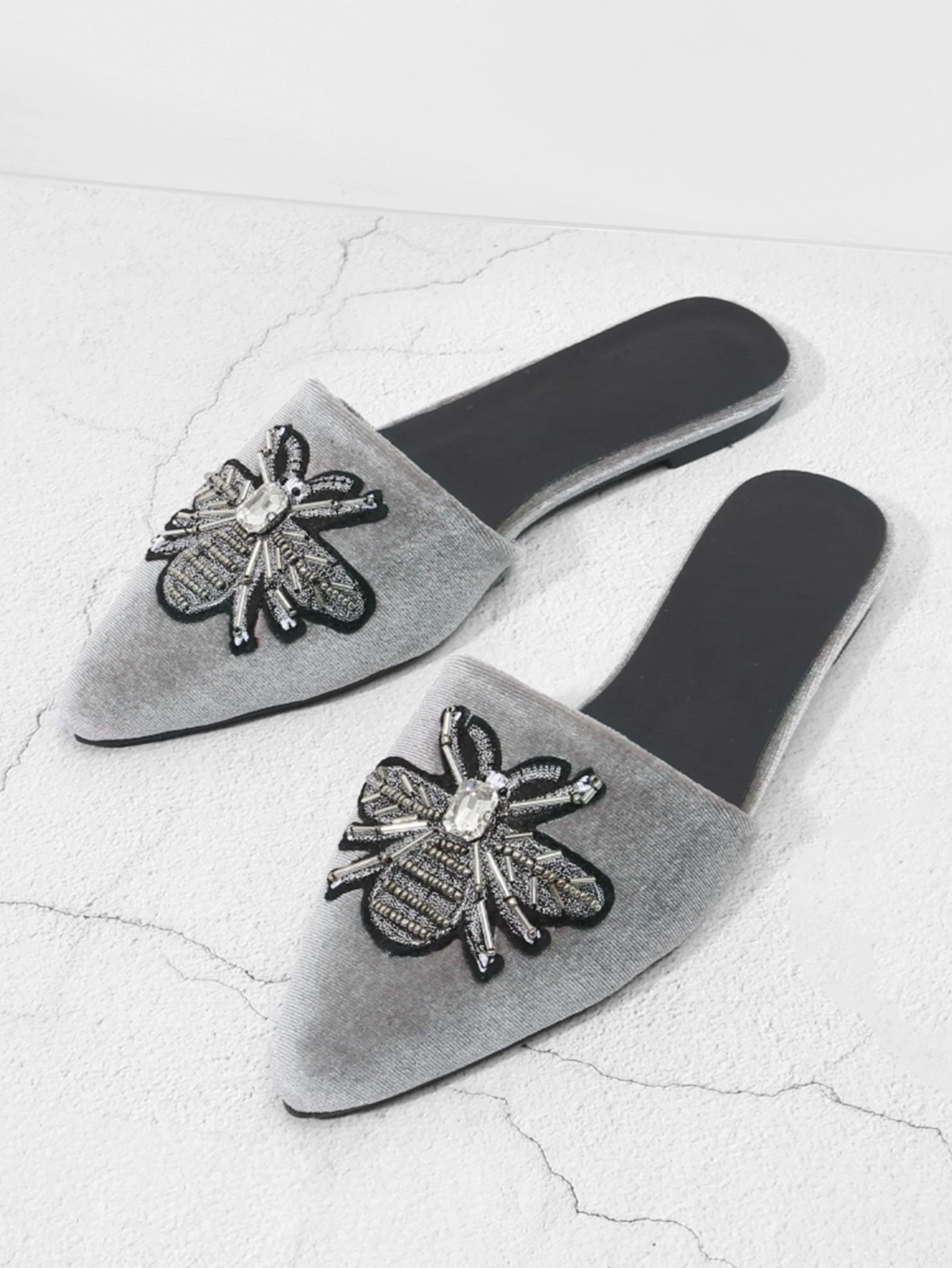 beaded mules flats