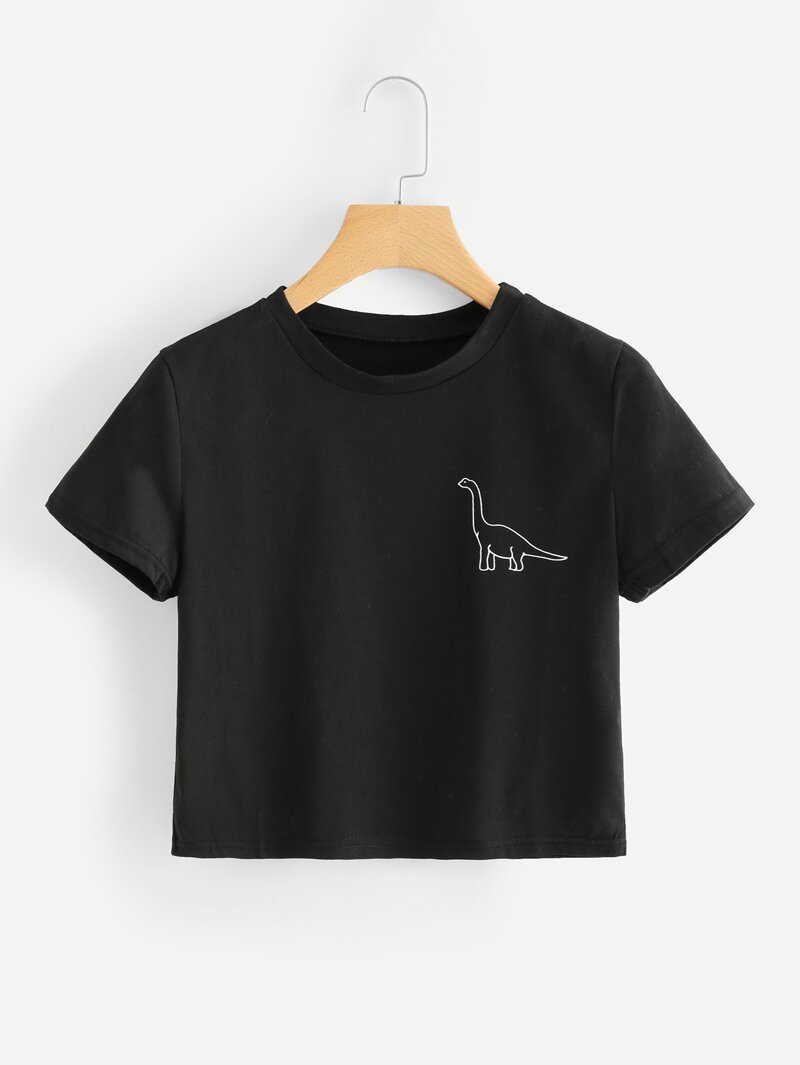 

Animal Print Crop Tee, Black
