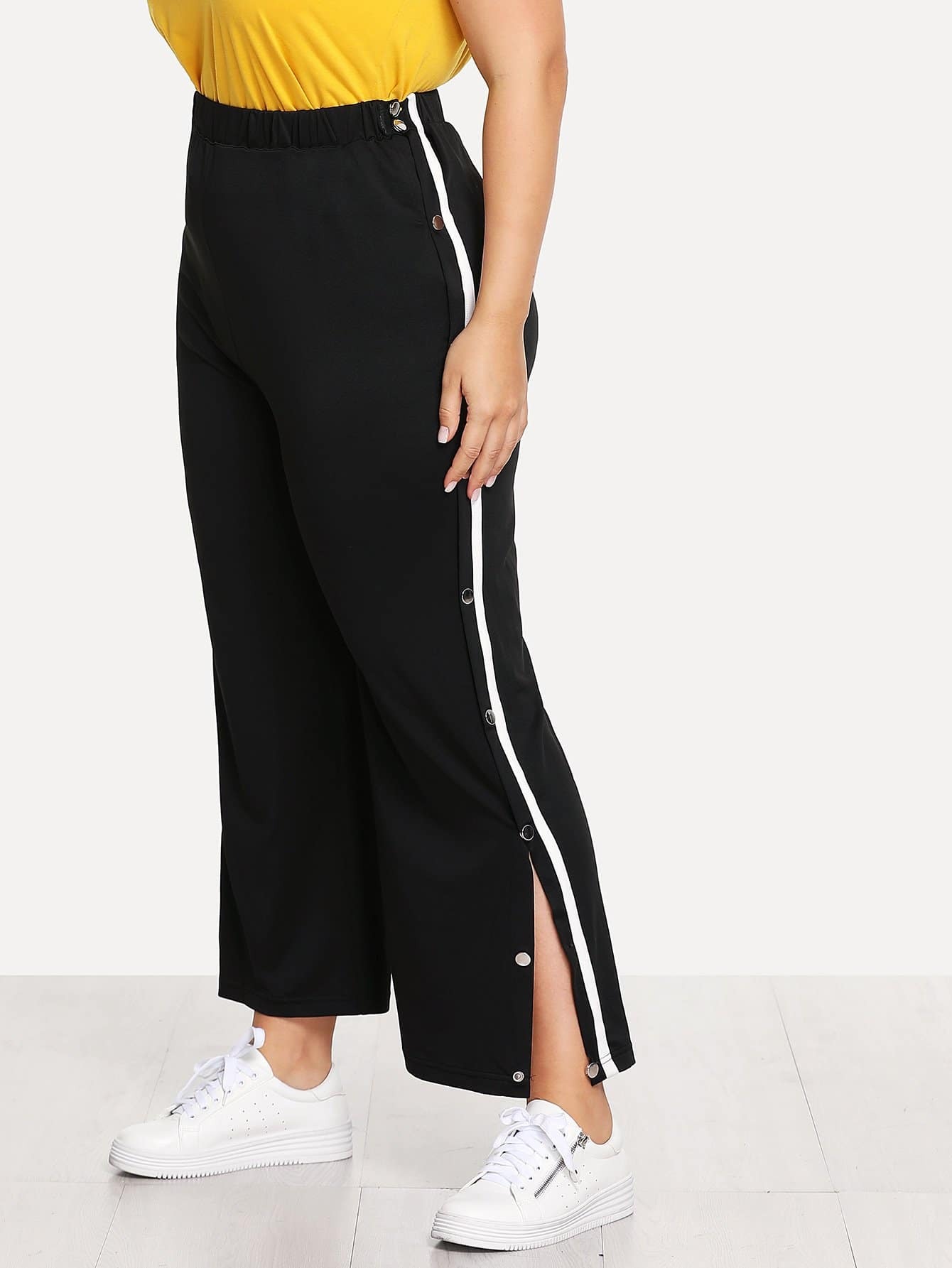 Plus Stripe Side Split Hem Pants | ROMWE