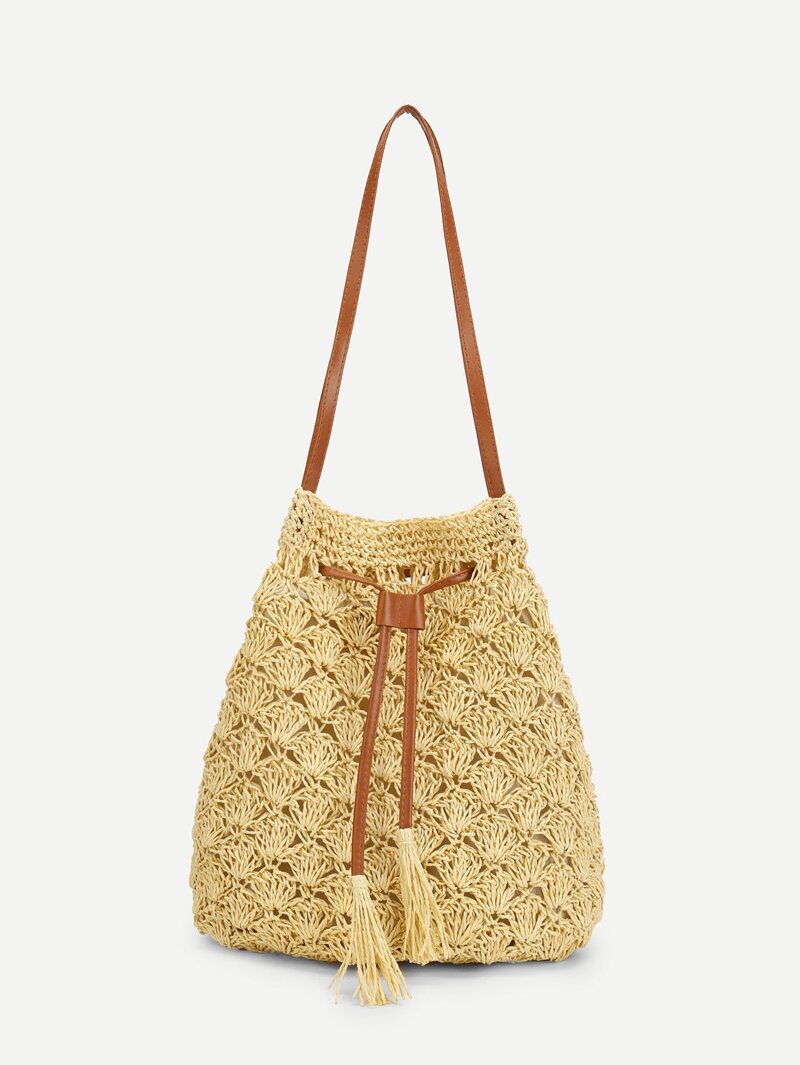 

Tassel Decorated Tote Bag, Beige