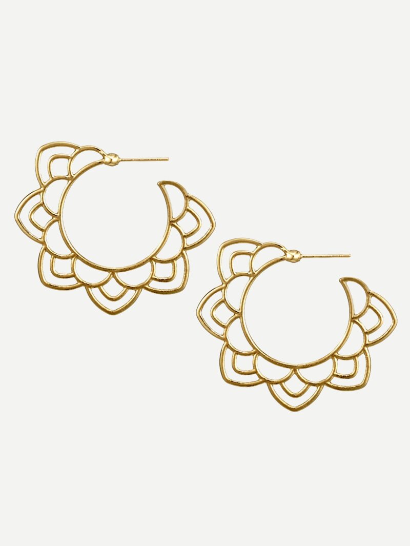 

Hollow Flower Design Drop Earrings, Gold