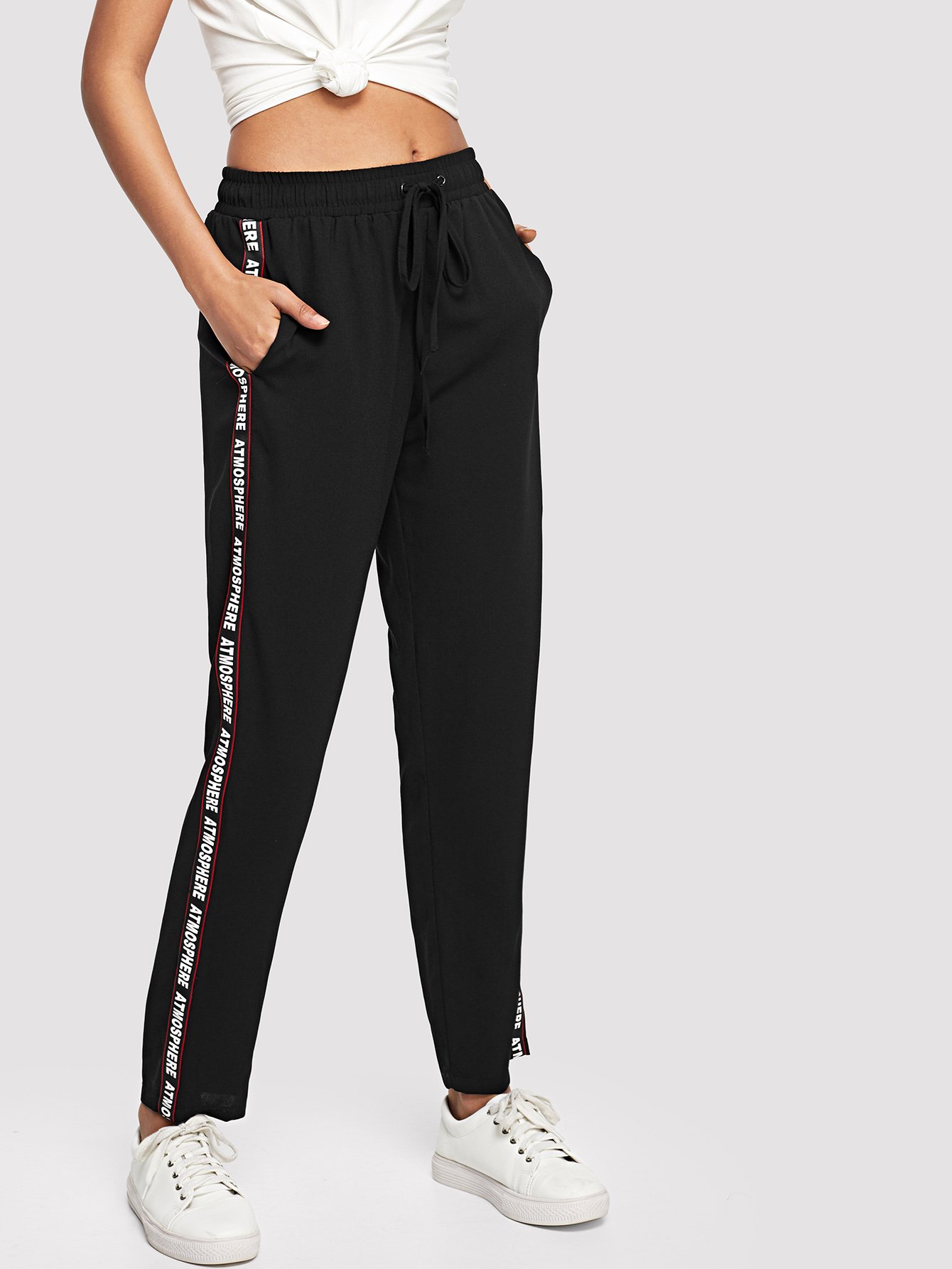 SHEIN Pantalones deportivos de lado con cinta con letras | Mode de Mujer |  SHEIN España