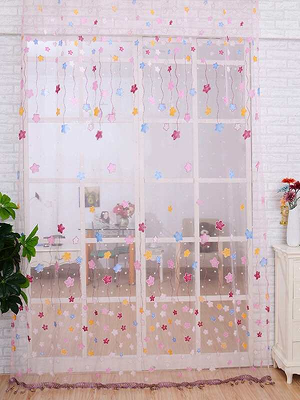 Star Detail Tassel Fringe Sheer Curtain 1pc Shein Usa