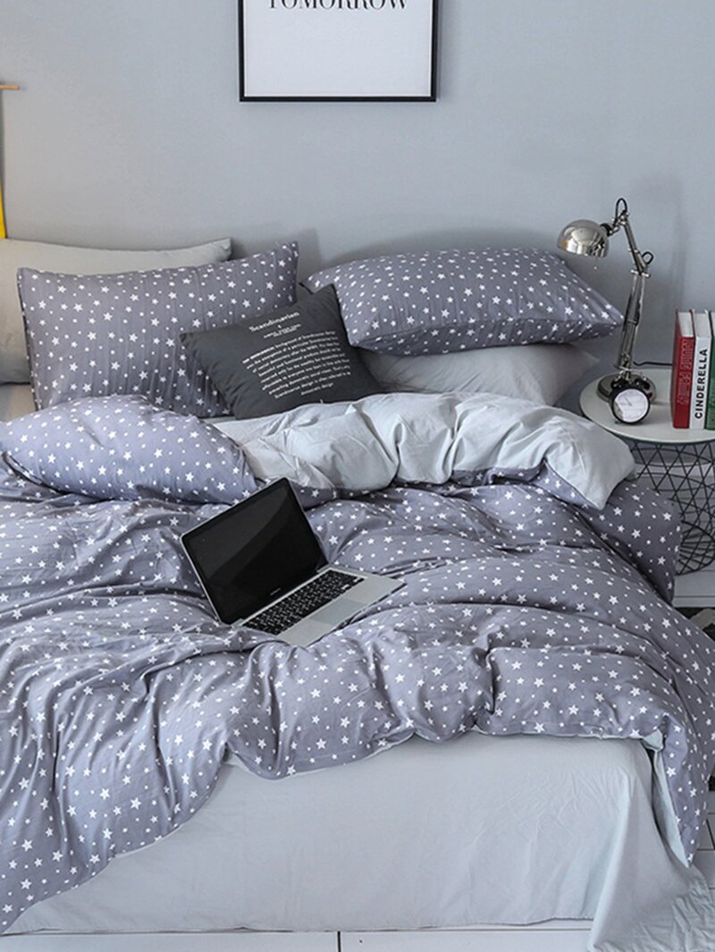 

Allover Star Print Sheet Set, Grey