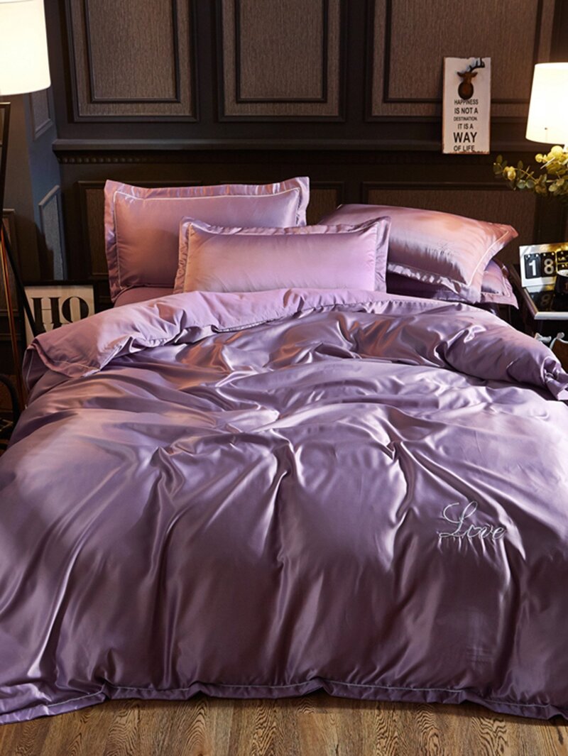 

Contrast Binding Letter Print Sheet Set, Purple