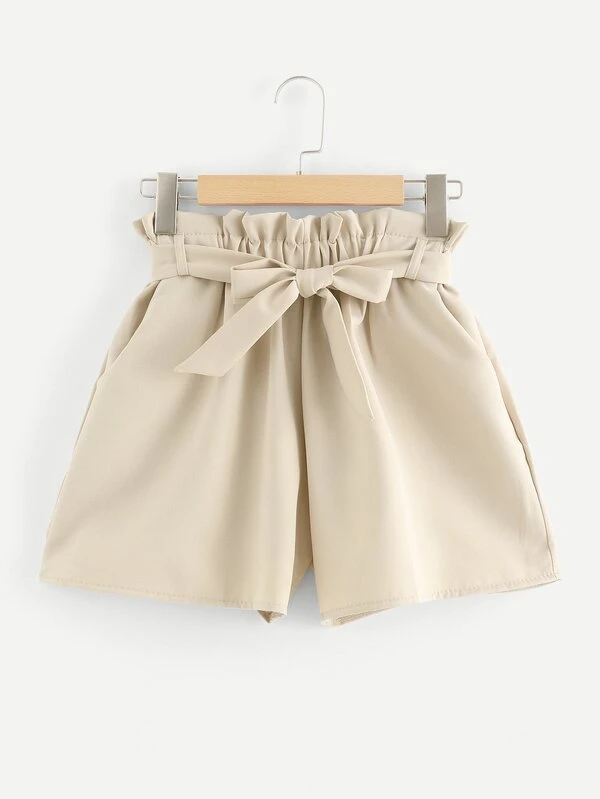 frill waist self tie shorts
