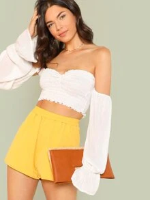 SHEIN Smocked Off-the-Shoulder Crop Top - White - View 1
