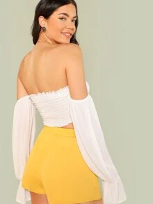 SHEIN Smocked Off-the-Shoulder Crop Top - White - View 2
