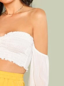 SHEIN Smocked Off-the-Shoulder Crop Top - White - View 4