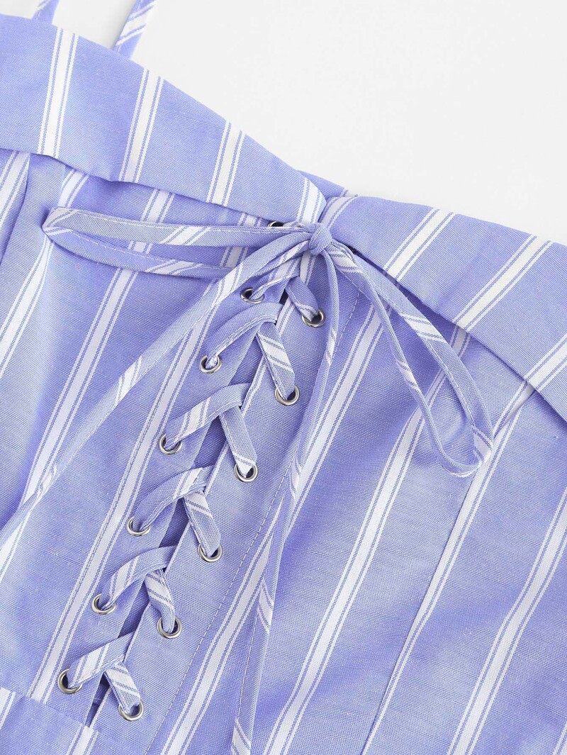 eyelet lace up striped cami dress | romwe