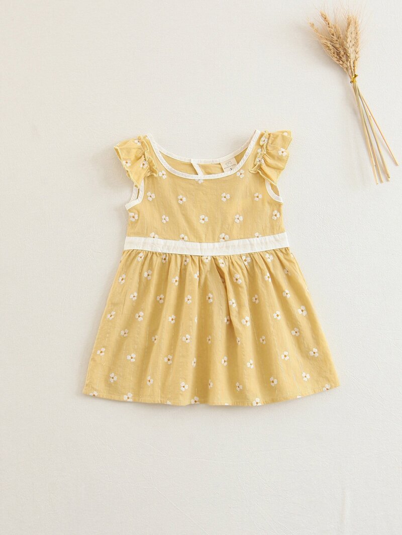 

Girls Contrast Trim Cut Out Back Dress, Yellow