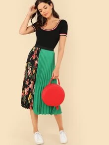SHEIN Váy Pleated Hoa Nhiều màu Kỳ nghỉ - Nhiều màu - Xem 5
