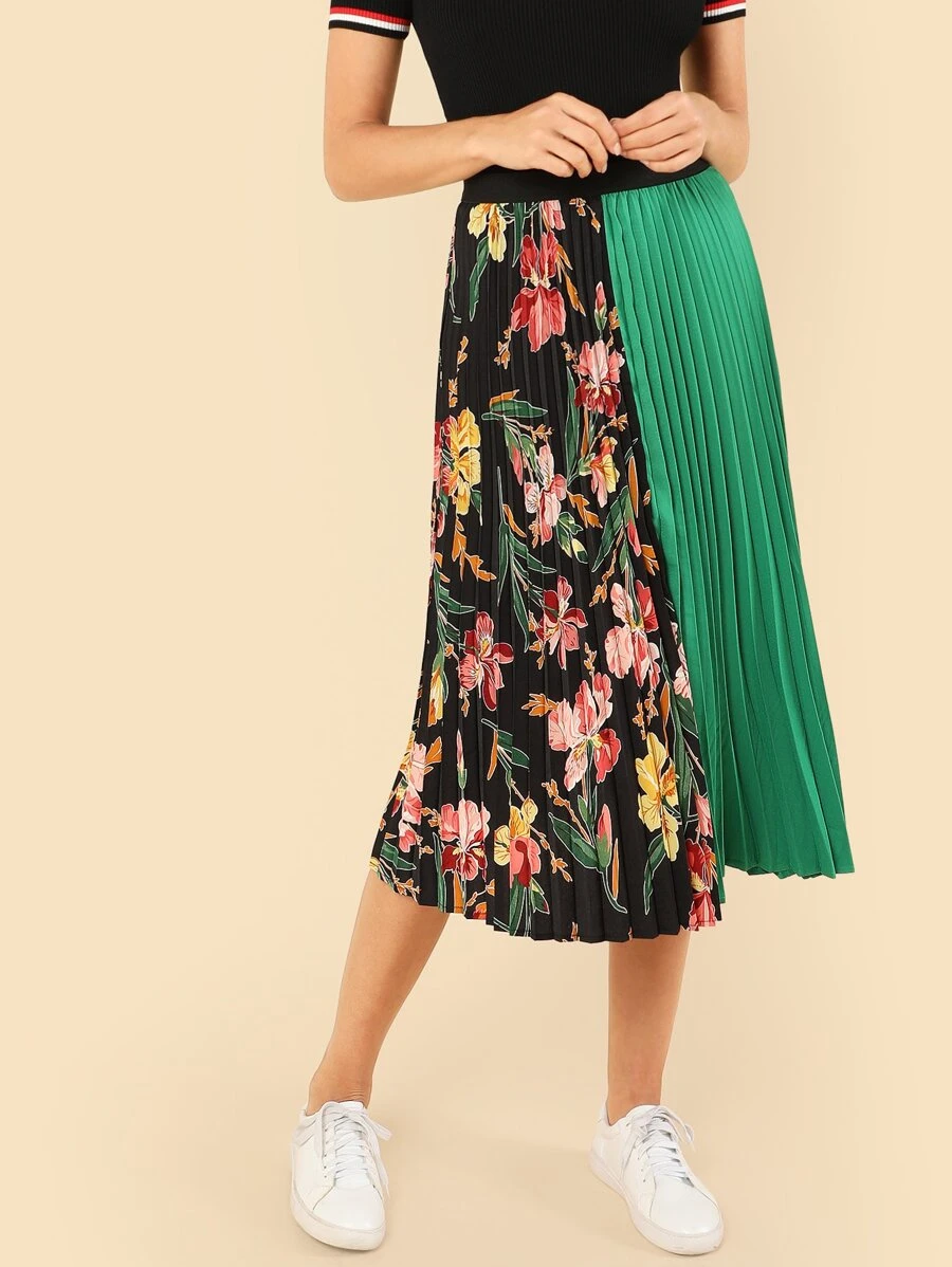 SHEIN Váy Pleated Hoa Nhiều màu Kỳ nghỉ - Nhiều màu - Xem 1