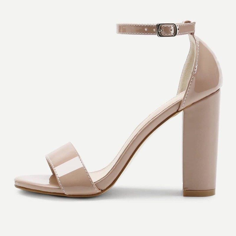

Two Part Block Heeled PU Sandals, Apricot