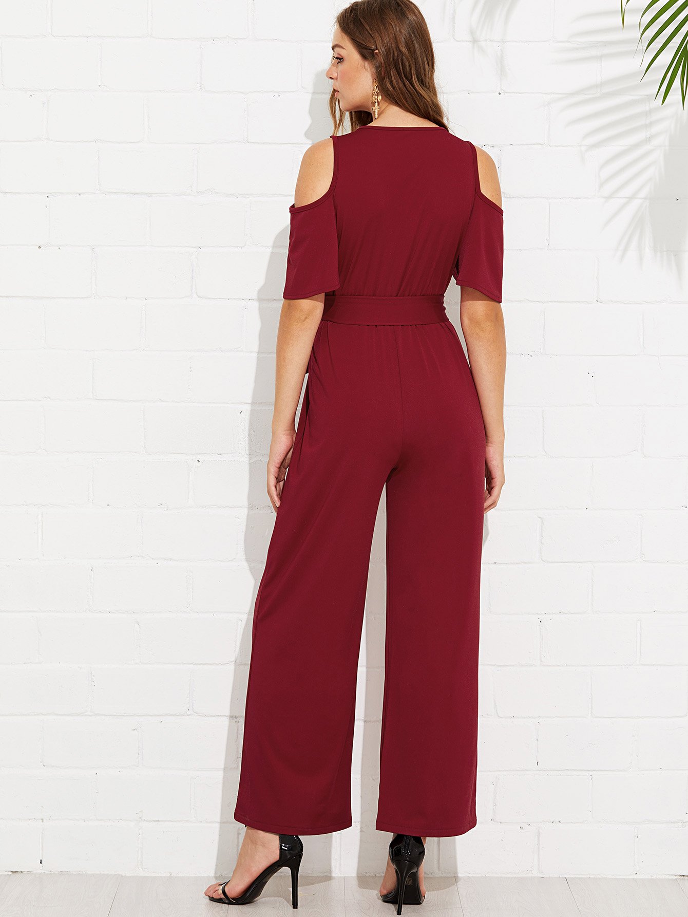 one shoulder tie waist jumpsuit