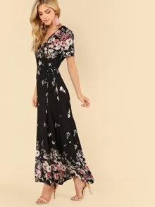 SHEIN Floral Print Surplice Dress - Multicolor - View 2