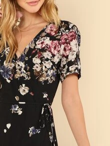 SHEIN Floral Print Surplice Dress - Multicolor - View 4