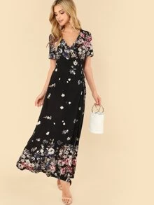 SHEIN Floral Print Surplice Dress - Multicolor - View 5