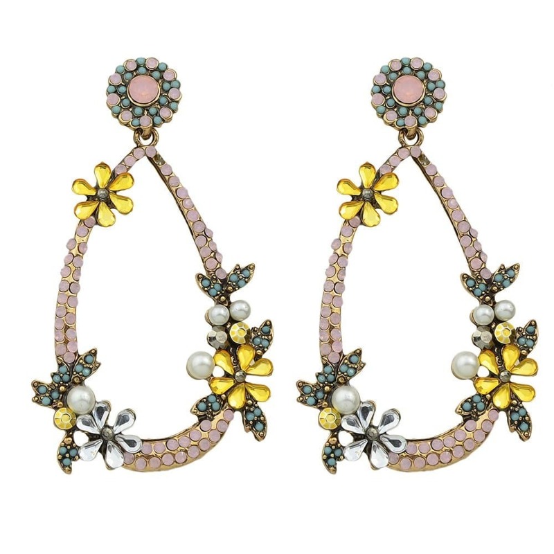 

Pink Flower Decoration Drop Earrings, Multicolor